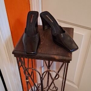 Enzo Angiolini Black Square-Toe Mules 3" Heel